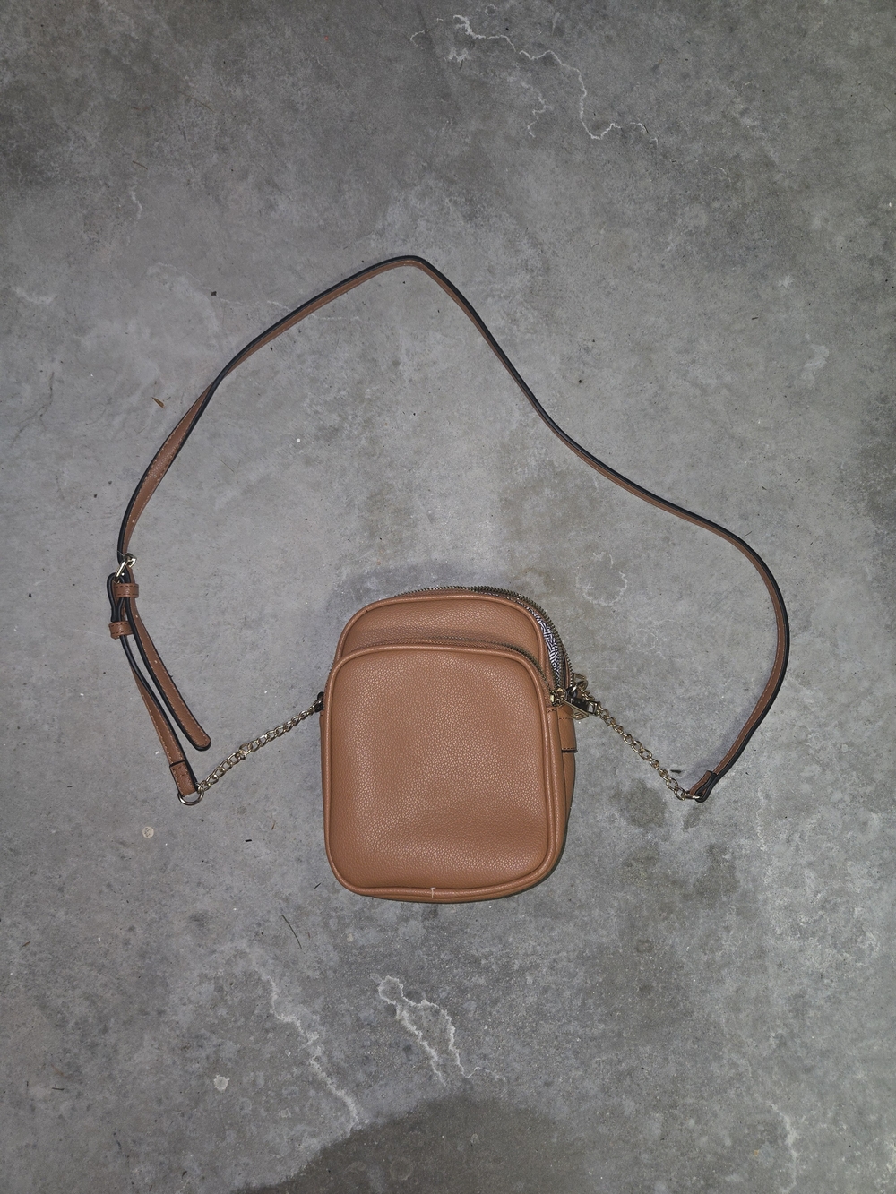Tan Pebbled Crossbody Bag